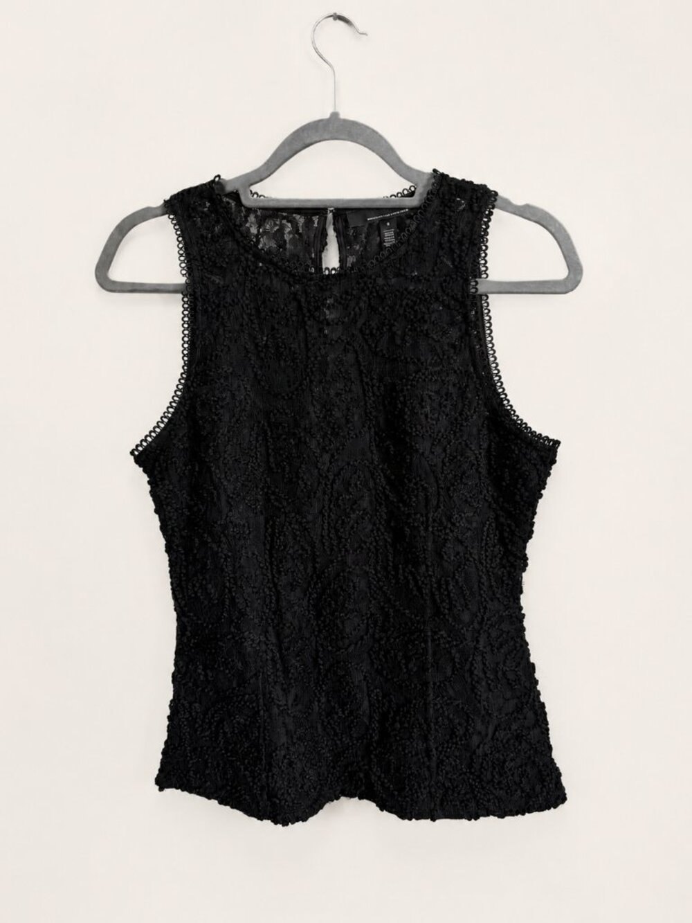 White House Black Market Black Textured Lace Sleeveless Top Size 8